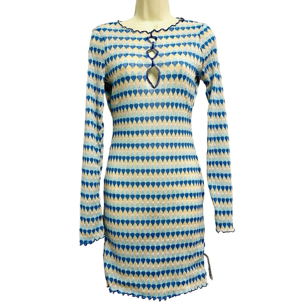 ASOS‎ DESIGN Midi Dress Womens Size 4 Blue Geometric Knit Keyhole Beach Coverup
